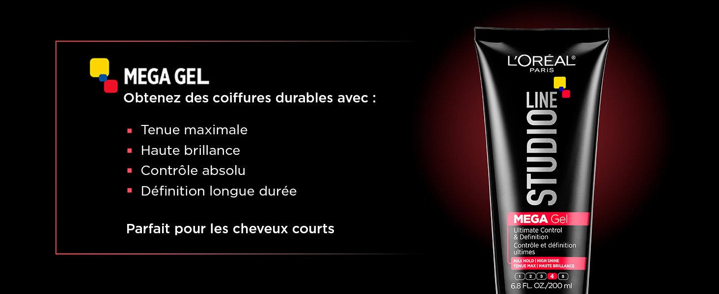 L'Oréal Paris Studio Line Produits Coiffant, contenu éducationel, L'Oréal Paris Studio Line Gel coiffant MEGA à tenue très forte